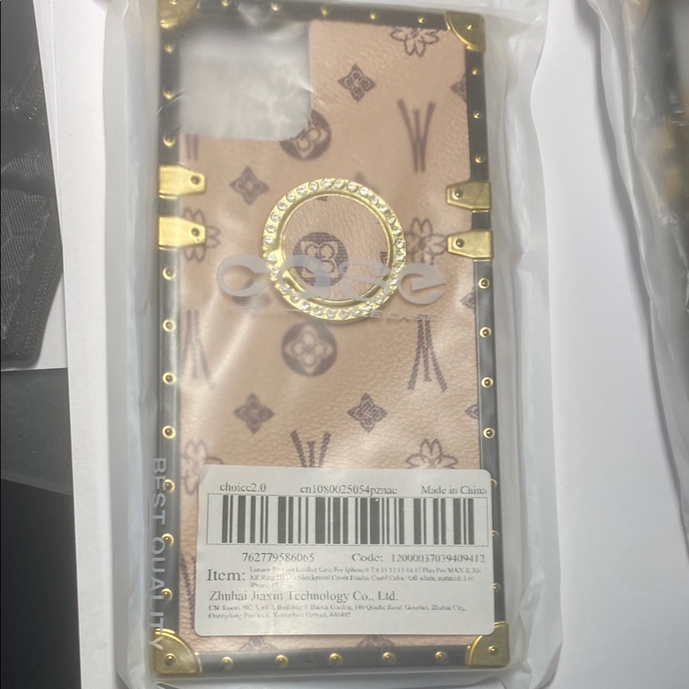 Gold and Tan Monogram Phone Case with Circular Grip